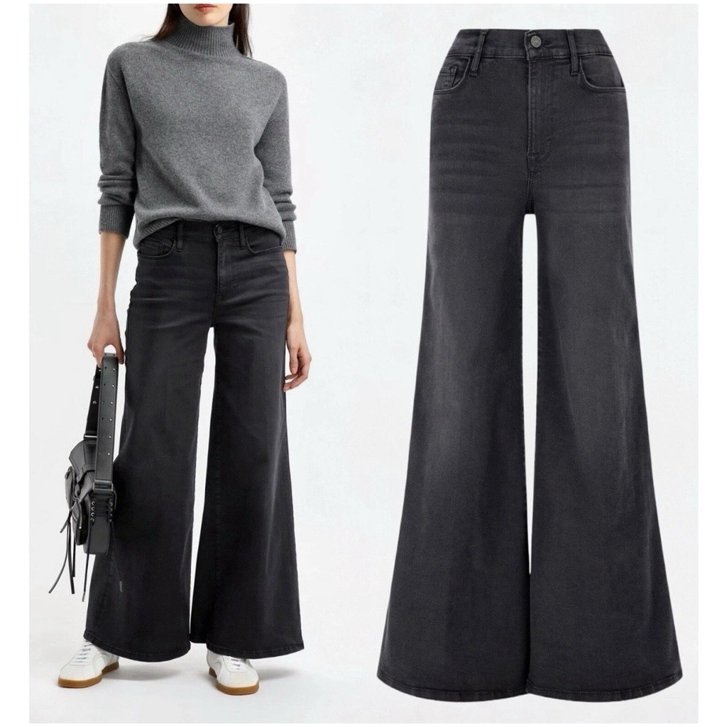 Frame Le Palazzo Crop Jeans 26 Raw Hem Wide Leg Black Kerry Wash 28” Inseam Euc